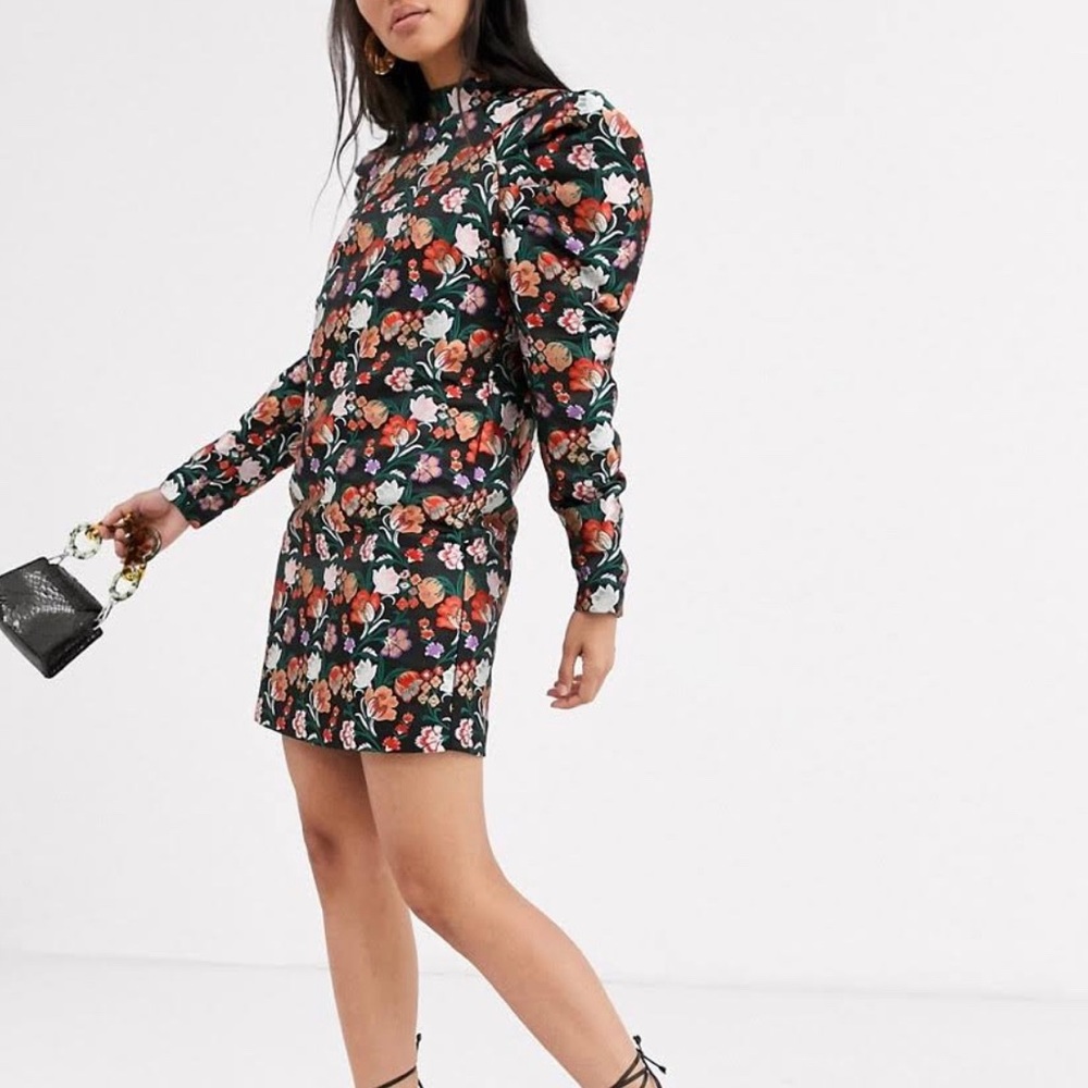 ASOS Lost Ink Floral Puff Long Sleeve Mini Dress